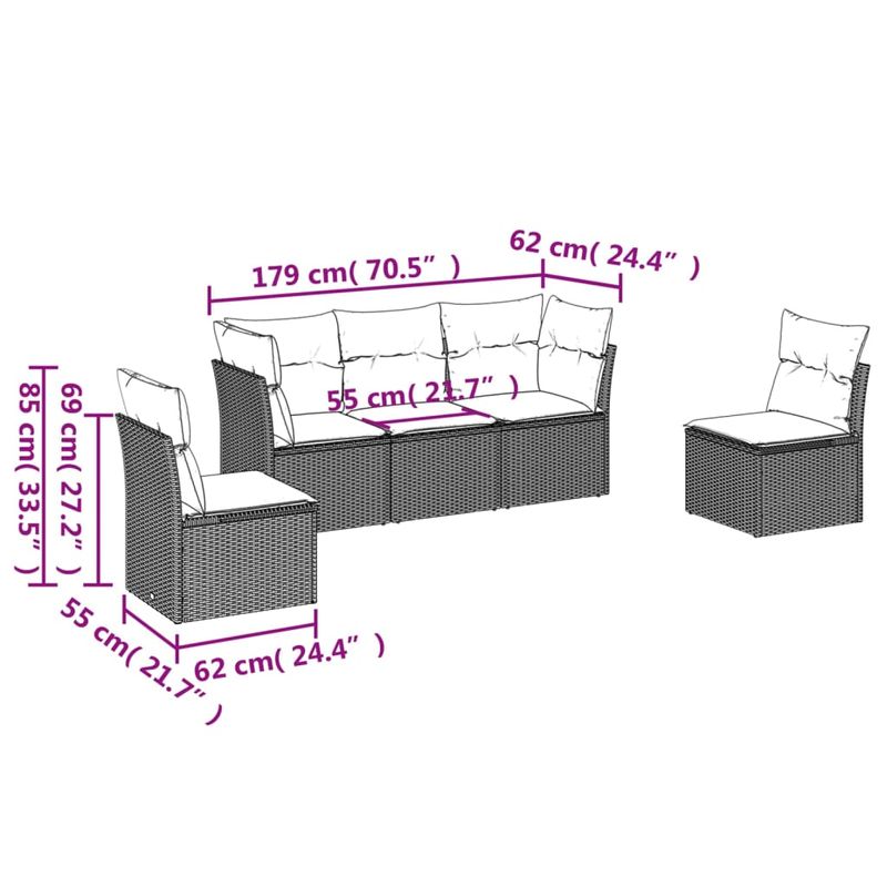 Casa si Gradina - Gradina si terasa - Mobilier exterior - Seturi mobila gradina - Set canapele de gradina cu perne, 5 piese, bej, poliratan - Infinity.ro