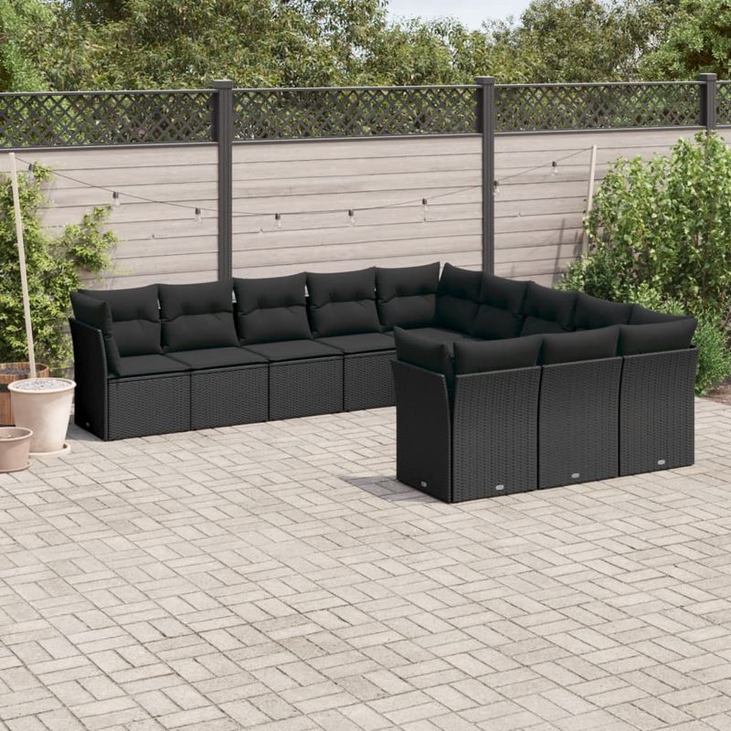 Casa si Gradina - Gradina si terasa - Mobilier exterior - Seturi mobila gradina - Set canapele de gradina cu perne, 11 piese, negru, poliratan - Infinity.ro