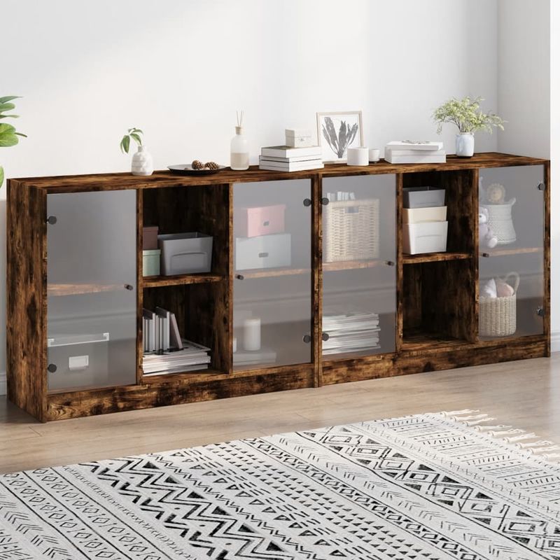 Casa si Gradina - Mobilier - Biblioteci si rafturi - Biblioteci - Biblioteca cu usi stejar fumuriu 204x37x75 cm lemn compozit - Infinity.ro