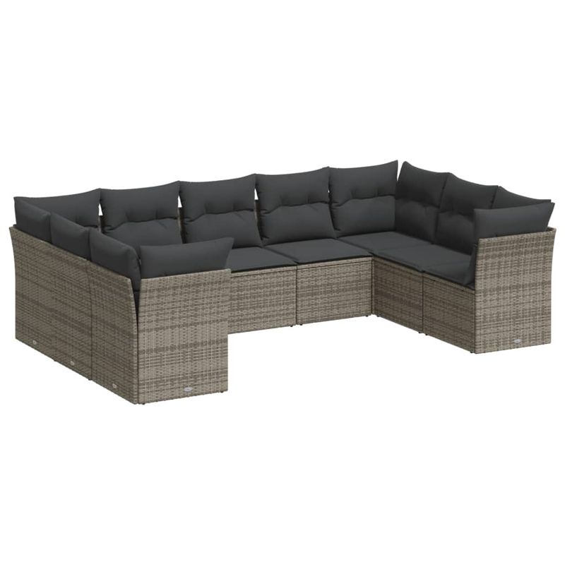 Casa si Gradina - Gradina si terasa - Mobilier exterior - Seturi mobila gradina - Set canapele de gradina, 9 piese, cu perne, gri, poliratan - Infinity.ro