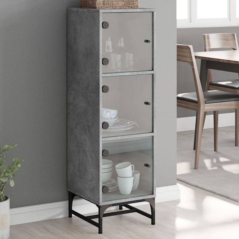 Casa si Gradina - Mobilier - Comode si corpuri - Comode - Dulap cu usi din sticla, gri beton, 35x37x120 cm - Infinity.ro