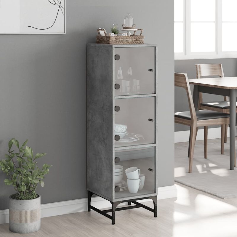Casa si Gradina - Mobilier - Comode si corpuri - Comode - Dulap cu usi din sticla, gri beton, 35x37x120 cm - Infinity.ro