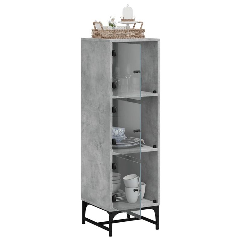 Casa si Gradina - Mobilier - Comode si corpuri - Comode - Dulap cu usi din sticla, gri beton, 35x37x120 cm - Infinity.ro