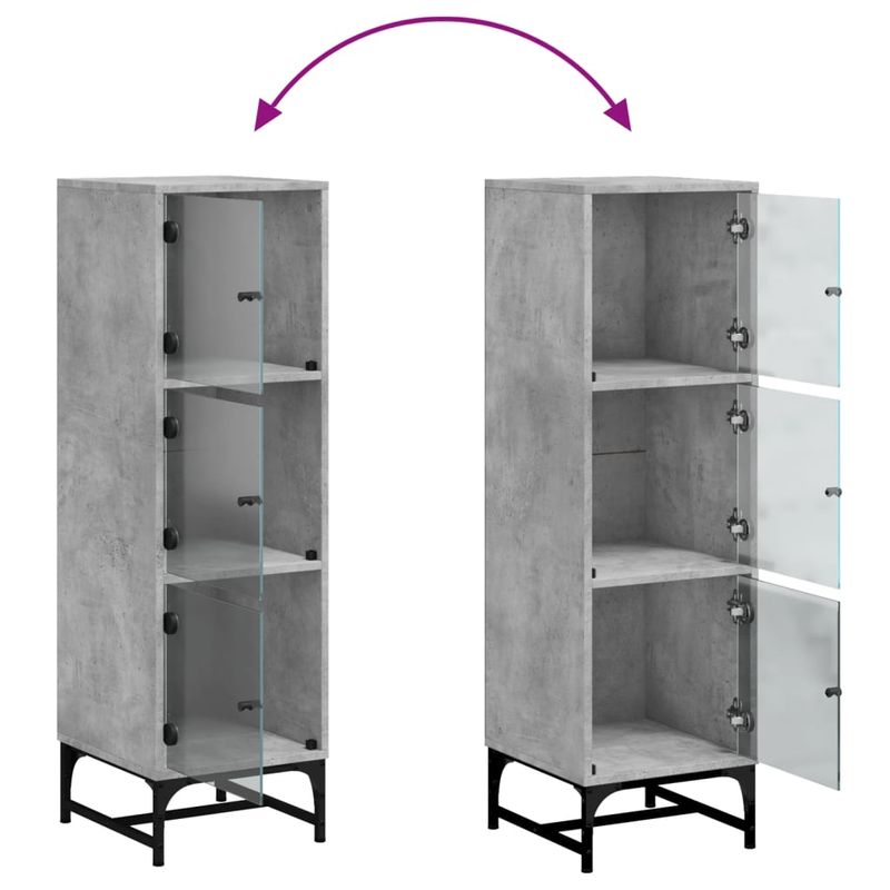 Casa si Gradina - Mobilier - Comode si corpuri - Comode - Dulap cu usi din sticla, gri beton, 35x37x120 cm - Infinity.ro