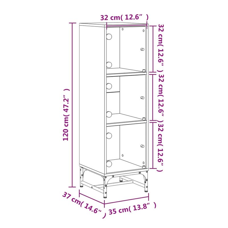 Casa si Gradina - Mobilier - Comode si corpuri - Comode - Dulap cu usi din sticla, gri beton, 35x37x120 cm - Infinity.ro