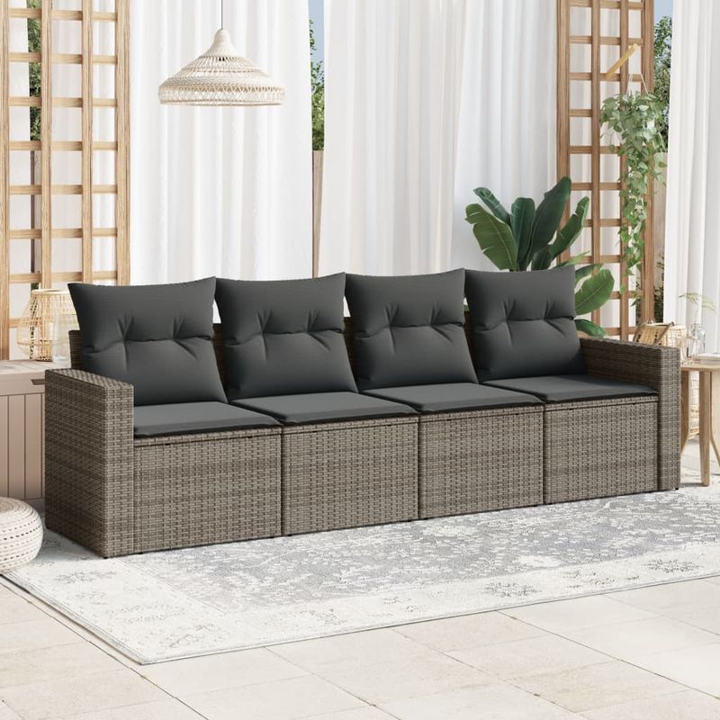Casa si Gradina - Gradina si terasa - Mobilier exterior - Canapele si fotolii gradina - Set canapea de gradina cu perne, 4 piese, gri, poliratan - Infinity.ro