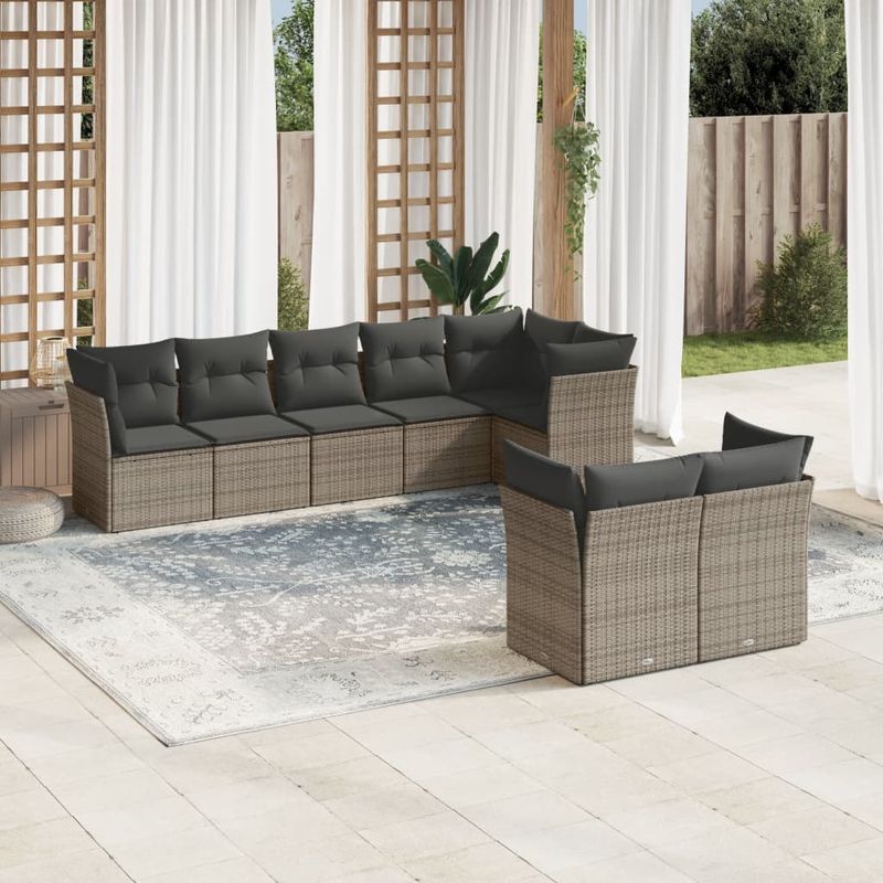 Casa si Gradina - Gradina si terasa - Mobilier exterior - Seturi mobila gradina - Set canapele de gradina cu perne, 8 piese, gri, poliratan - Infinity.ro