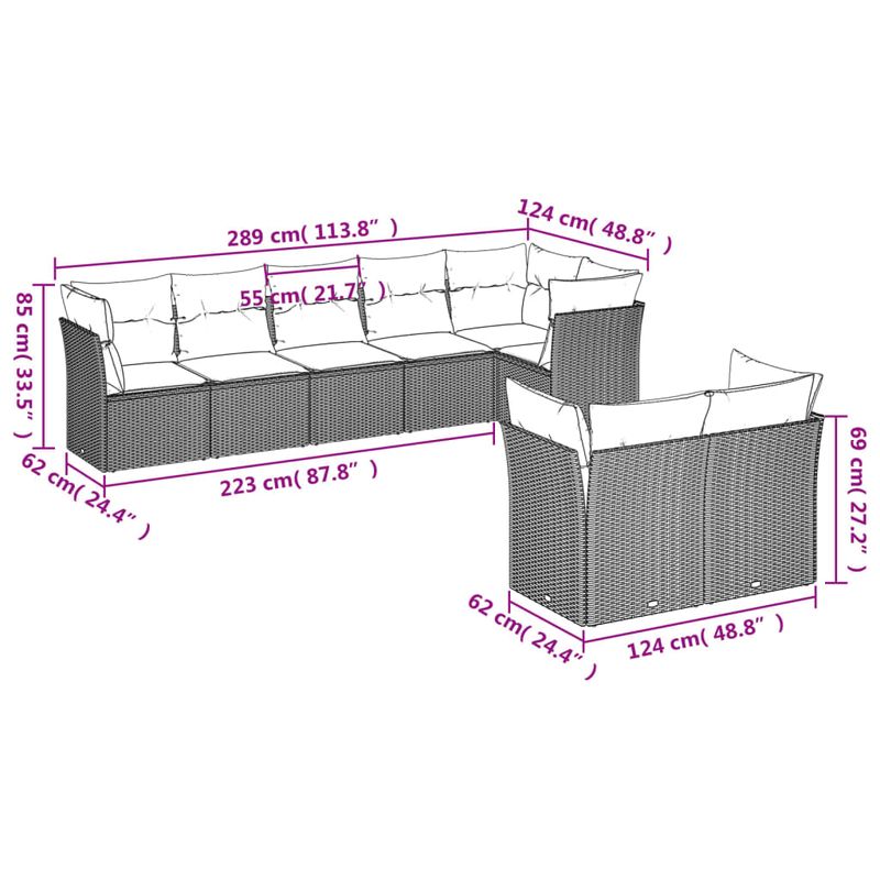 Casa si Gradina - Gradina si terasa - Mobilier exterior - Seturi mobila gradina - Set canapele de gradina cu perne, 8 piese, gri, poliratan - Infinity.ro
