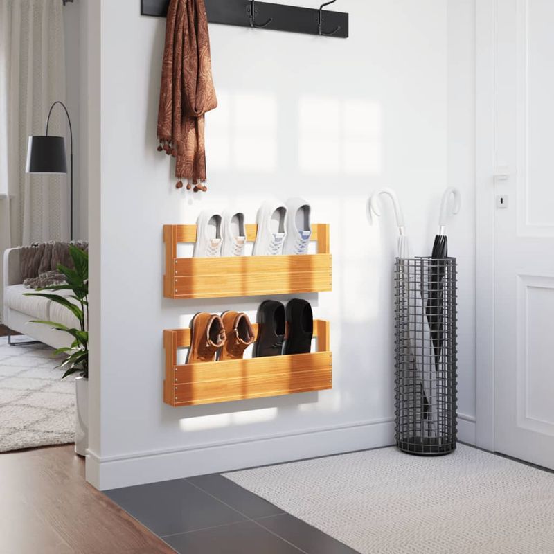 Casa si Gradina - Mobilier - Biblioteci si rafturi - Rafturi - Pantofare de perete 2 buc. maro ceruit, lemn masiv pin, lăţime 59 cm - Infinity.ro