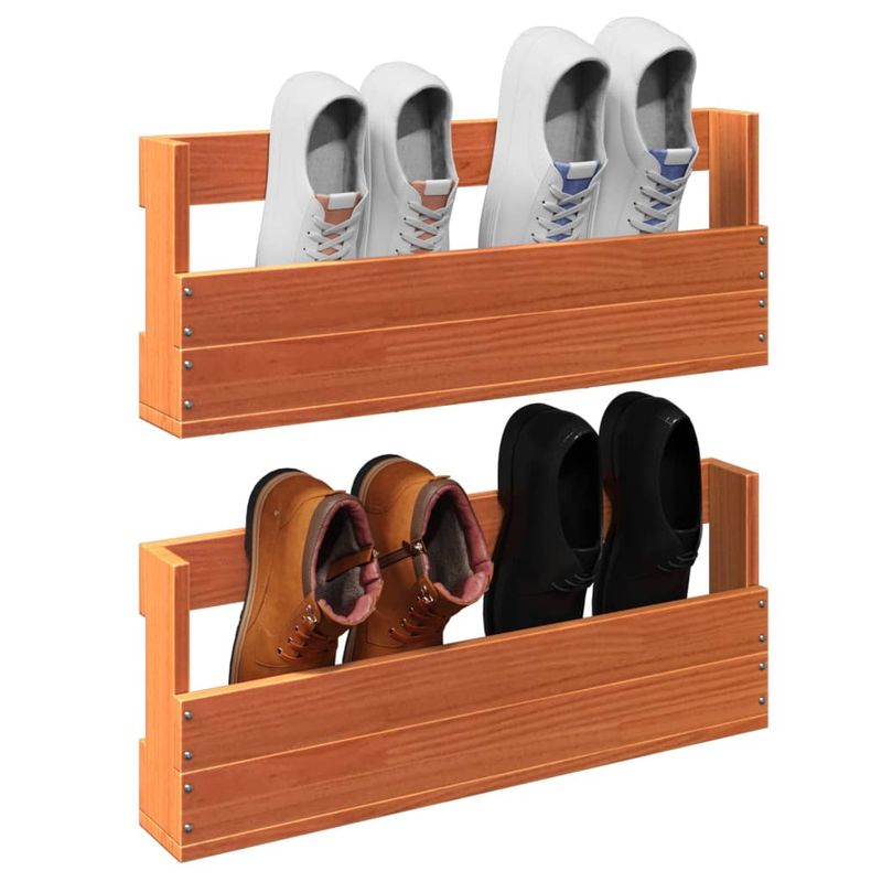 Casa si Gradina - Mobilier - Biblioteci si rafturi - Rafturi - Pantofare de perete 2 buc. maro ceruit, lemn masiv pin, lăţime 59 cm - Infinity.ro