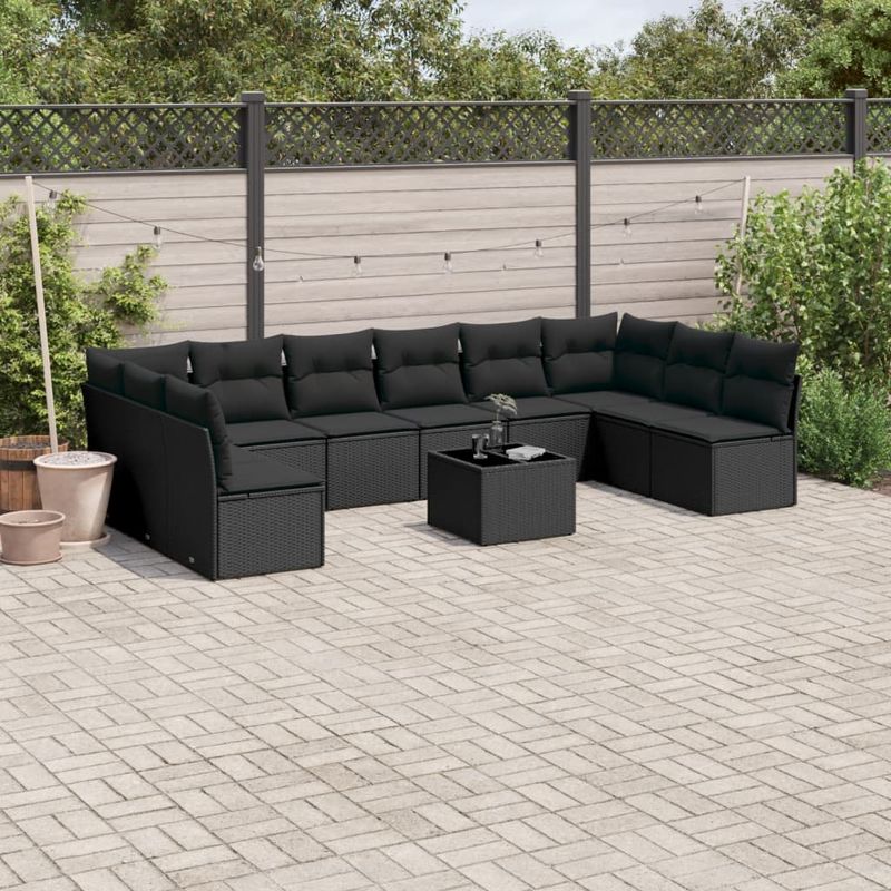 Casa si Gradina - Gradina si terasa - Mobilier exterior - Seturi mobila gradina - Set canapele de gradina cu perne, 11 piese, negru, poliratan - Infinity.ro