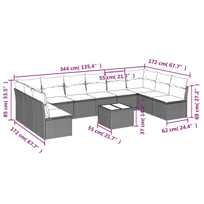 Casa si Gradina - Gradina si terasa - Mobilier exterior - Seturi mobila gradina - Set canapele de gradina cu perne, 11 piese, negru, poliratan - Infinity.ro