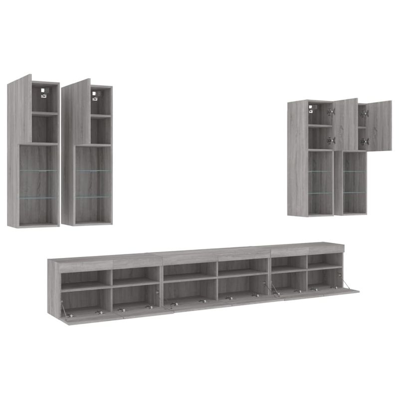 Casa si Gradina - Mobilier - Comode si corpuri - Comode - Comode TV de perete cu lumini LED, 7 piese, gri sonoma - Infinity.ro