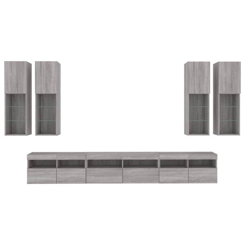 Casa si Gradina - Mobilier - Comode si corpuri - Comode - Comode TV de perete cu lumini LED, 7 piese, gri sonoma - Infinity.ro