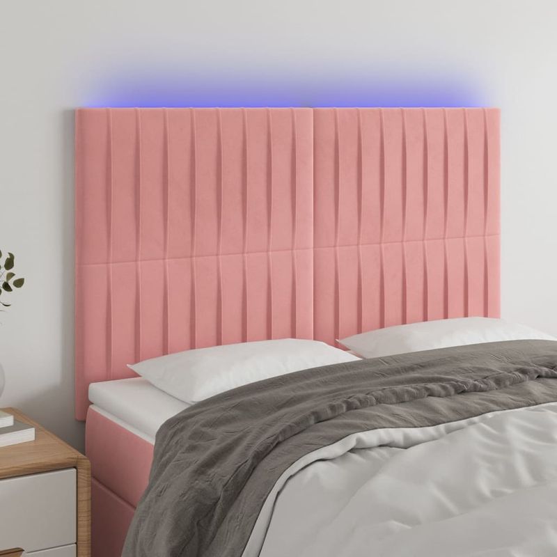 Casa si Gradina - Mobilier - Paturi si accesorii - Accesorii paturi - Tablie de pat cu LED, roz, 144x5x118/128 cm, catifea - Infinity.ro