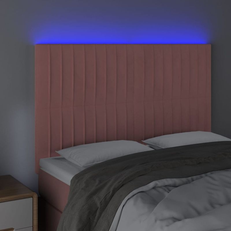 Casa si Gradina - Mobilier - Paturi si accesorii - Accesorii paturi - Tablie de pat cu LED, roz, 144x5x118/128 cm, catifea - Infinity.ro