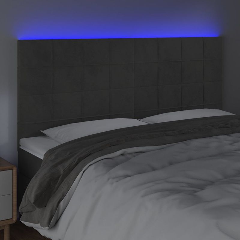 Casa si Gradina - Mobilier - Paturi si accesorii - Accesorii paturi - Tablie de pat cu LED, gri inchis, 160x5x118/128 cm, catifea - Infinity.ro