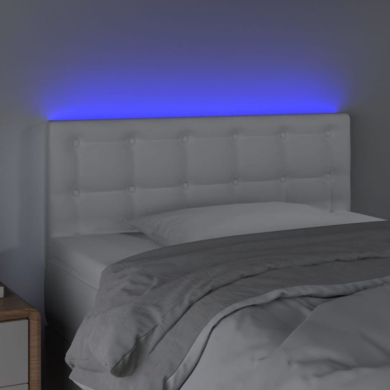Casa si Gradina - Mobilier - Paturi si accesorii - Accesorii paturi - Tablie de pat cu LED, alb, 90x5x78/88 cm, piele ecologica - Infinity.ro