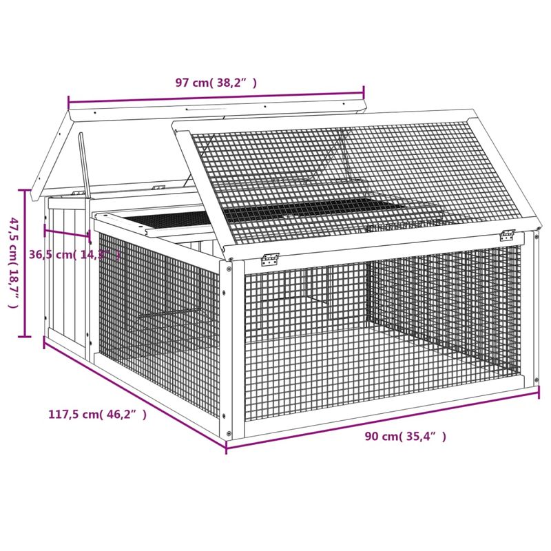 Petshop - Accesorii petshop - Culcusuri si custi - Custi interior si exterior - Cusca pentru iepuri, gri, 117,5x97x47,5 cm, lemn masiv de pin - Infinity.ro