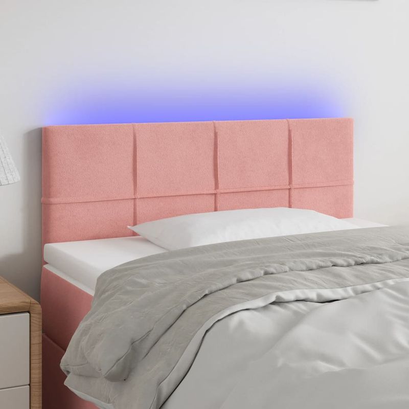 Casa si Gradina - Mobilier - Paturi si accesorii - Accesorii paturi - Tablie de pat cu LED, roz, 90x5x78/88 cm, catifea - Infinity.ro