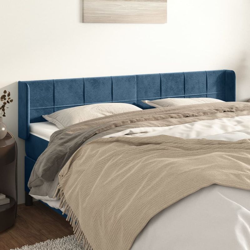 Casa si Gradina - Mobilier - Paturi si accesorii - Accesorii paturi - Tablie pat cu aripioare albastru inchis 163x16x78/88 cm catifea - Infinity.ro