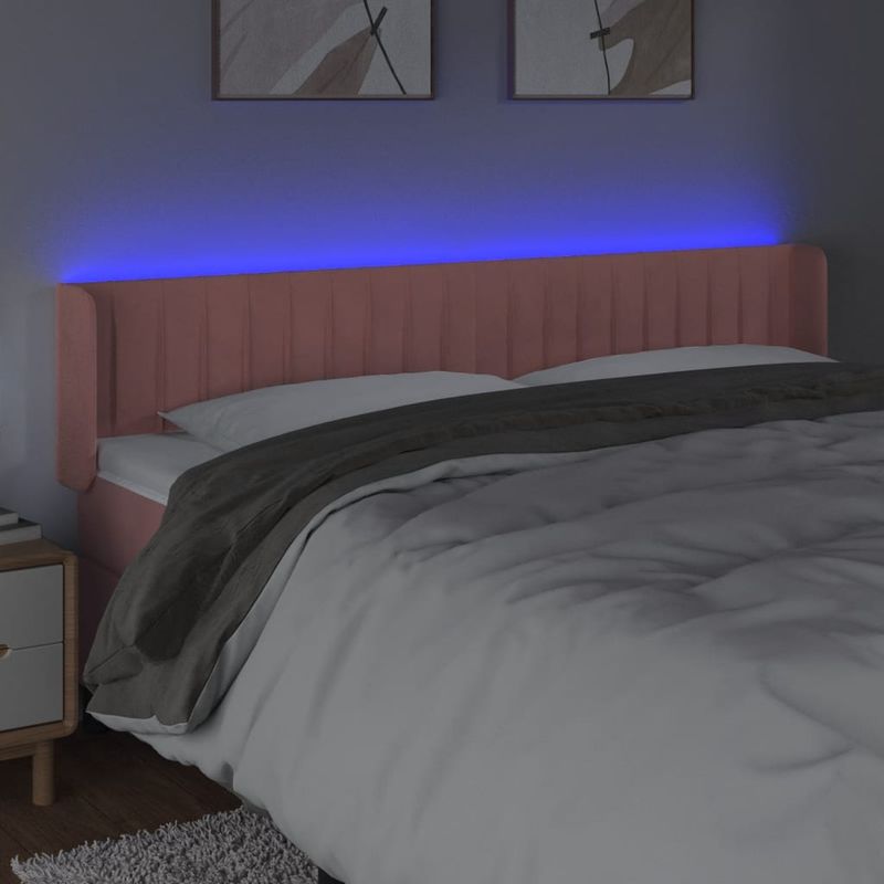 Casa si Gradina - Mobilier - Paturi si accesorii - Accesorii paturi - Tablie de pat cu LED, roz, 163x16x78/88 cm, catifea - Infinity.ro