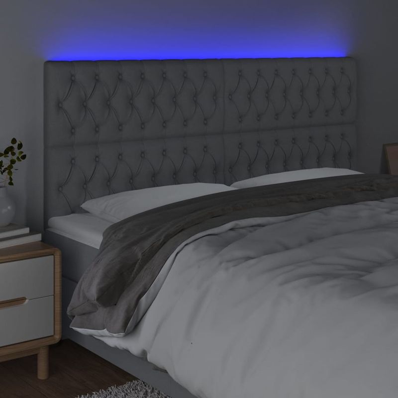 Casa si Gradina - Mobilier - Paturi si accesorii - Accesorii paturi - Tablie de pat cu LED, gri deschis, 180x7x118/128 cm, textil - Infinity.ro