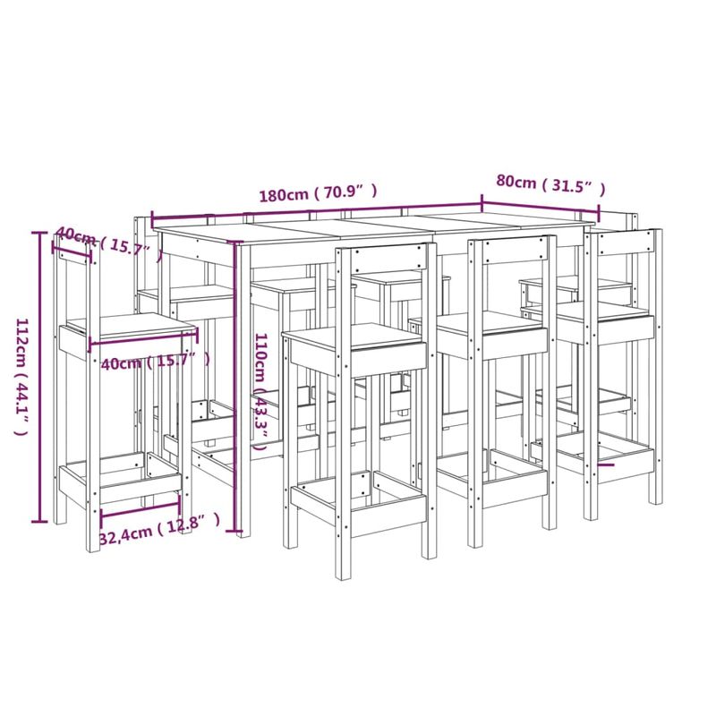 Casa si Gradina - Mobilier - Seturi de mobilier - Seturi bucatarie - Set mobilier de bar, 9 piese, lemn masiv de pin - Infinity.ro