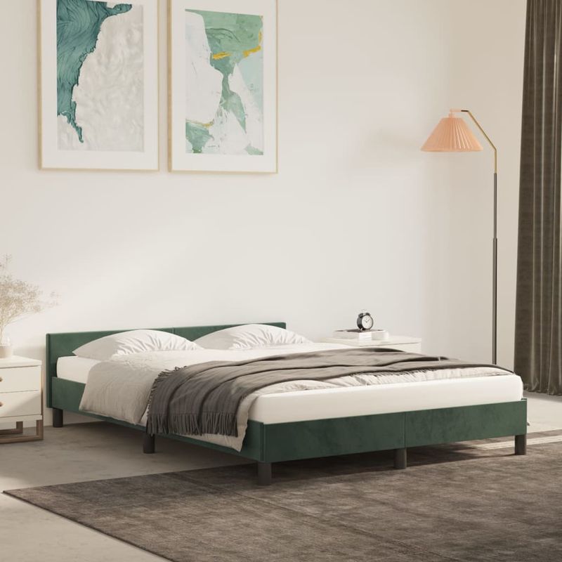 Casa si Gradina - Mobilier - Paturi si accesorii - Paturi - Cadru de pat cu tablie, verde inchis, 140x190 cm, catifea - Infinity.ro
