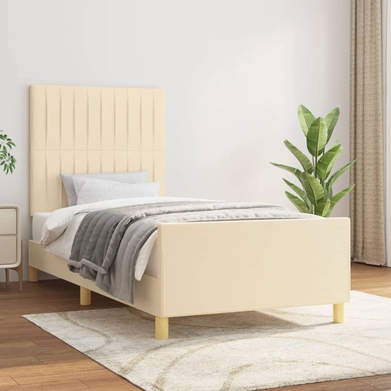 Casa si Gradina - Mobilier - Paturi si accesorii - Paturi - Cadru de pat cu tablie, crem, 90x200 cm, textil - Infinity.ro