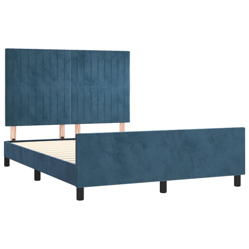 Casa si Gradina - Mobilier - Paturi si accesorii - Paturi - Cadru de pat cu tablie, albastru inchis, 140x200 cm, catifea - Infinity.ro