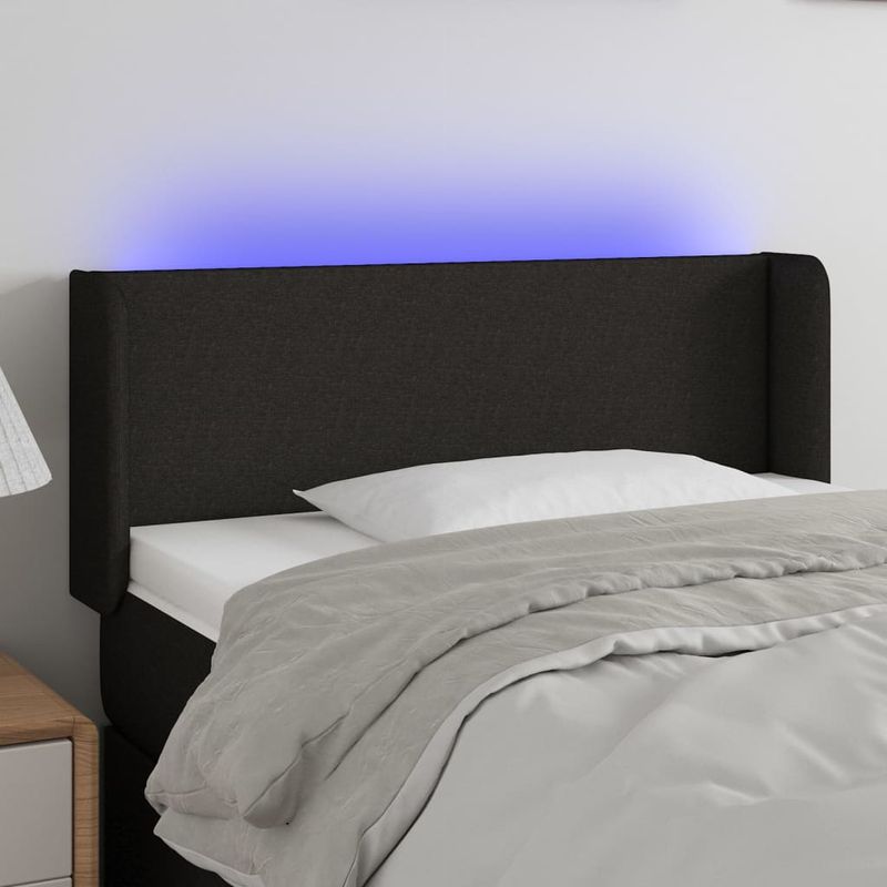 Casa si Gradina - Mobilier - Paturi si accesorii - Accesorii paturi - Tablie de pat cu LED, negru, 93x16x78/88 cm, textil - Infinity.ro