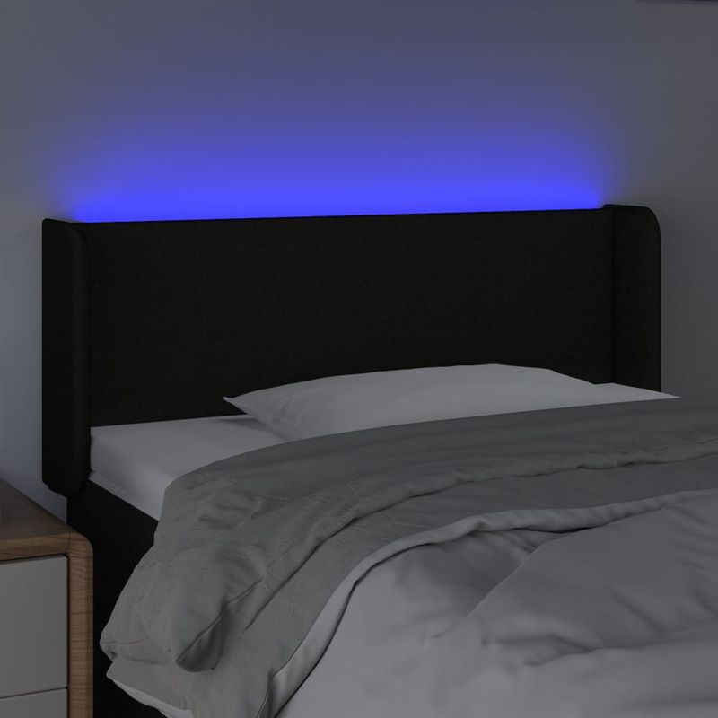 Casa si Gradina - Mobilier - Paturi si accesorii - Accesorii paturi - Tablie de pat cu LED, negru, 93x16x78/88 cm, textil - Infinity.ro
