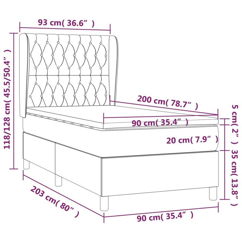 Casa si Gradina - Mobilier - Paturi si accesorii - Paturi - Pat box spring cu saltea, maro inchis, 90x200 cm, textil - Infinity.ro