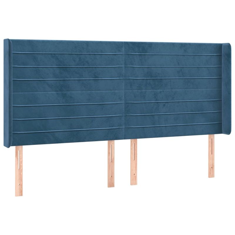 Casa si Gradina - Mobilier - Paturi si accesorii - Accesorii paturi - Tablie de pat cu LED, albastru inchis, 163x16x118/128cm catifea - Infinity.ro