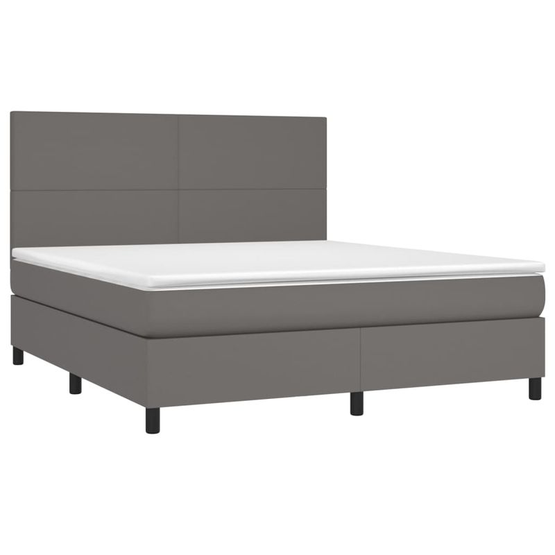 Casa si Gradina - Mobilier - Paturi si accesorii - Paturi - Pat cu arcuri, saltea si LED, gri, 180x200 cm, piele ecologica - Infinity.ro