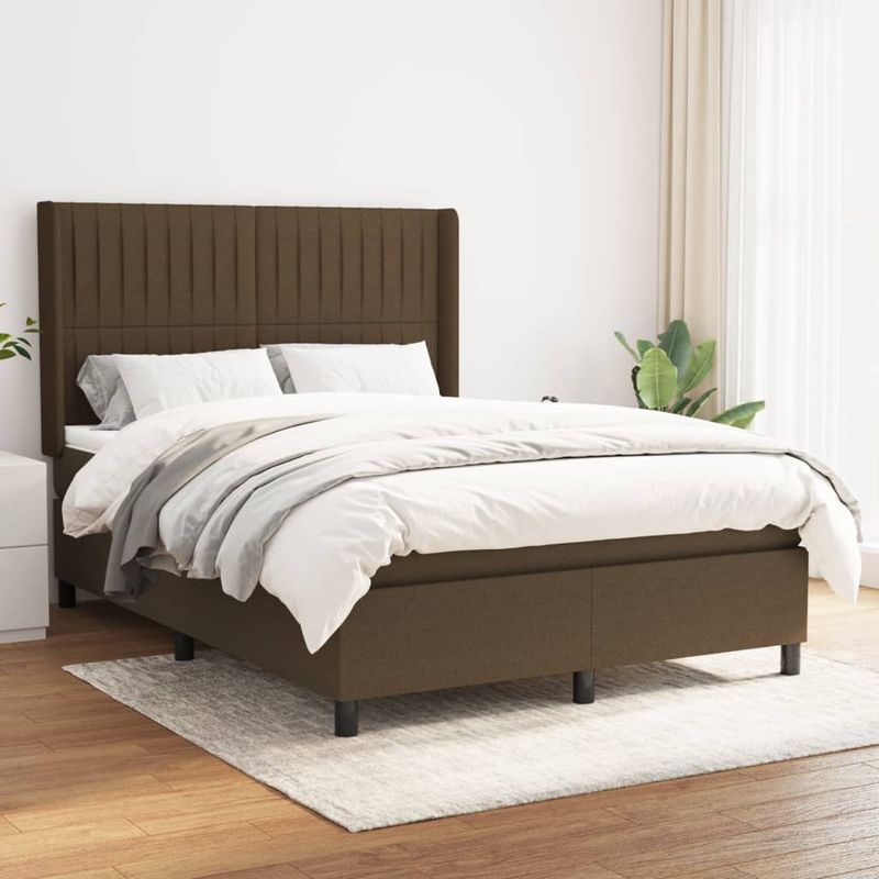 Casa si Gradina - Mobilier - Paturi si accesorii - Paturi - Pat box spring cu saltea, maro inchis, 140x200 cm, textil - Infinity.ro