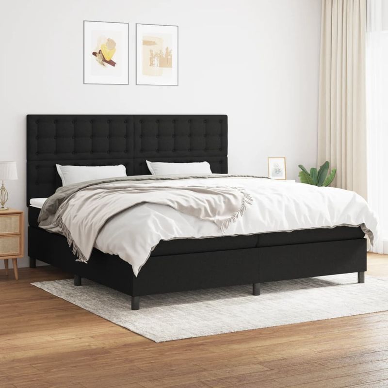 Casa si Gradina - Mobilier - Paturi si accesorii - Paturi - Pat box spring cu saltea, negru, 200x200 cm, textil - Infinity.ro