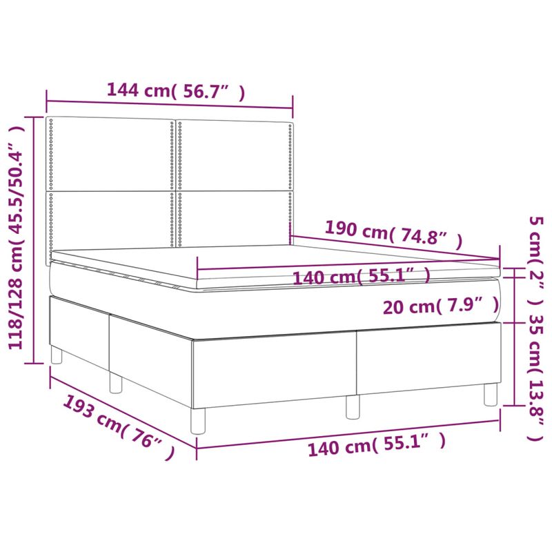 Casa si Gradina - Mobilier - Paturi si accesorii - Paturi - Pat cu arcuri, saltea si LED, albastru, 140x190 cm, textil - Infinity.ro