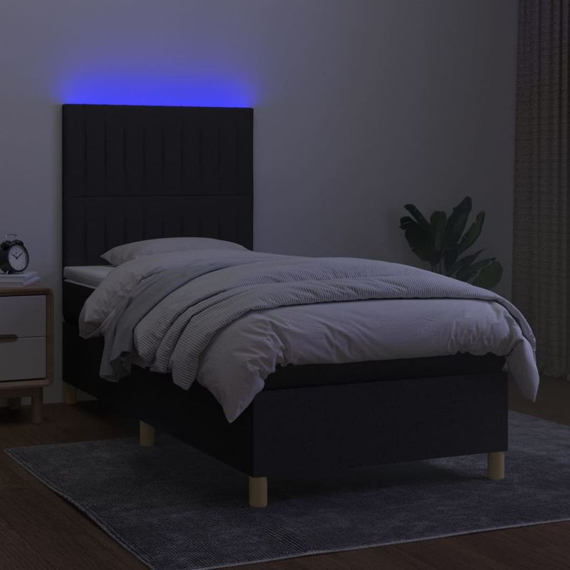 Casa si Gradina - Mobilier - Paturi si accesorii - Paturi - Pat cu arcuri, saltea si LED, negru, 90x200 cm, textil - Infinity.ro