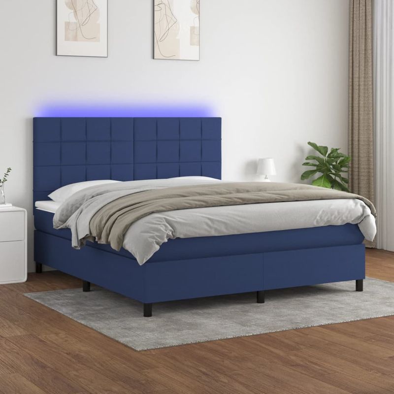 Casa si Gradina - Mobilier - Paturi si accesorii - Paturi - Pat cu arcuri, saltea si LED, albastru, 160x200 cm, textil - Infinity.ro