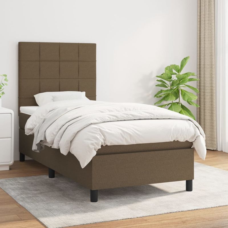 Casa si Gradina - Mobilier - Paturi si accesorii - Paturi - Pat box spring cu saltea, maro inchis, 90x190 cm, textil - Infinity.ro