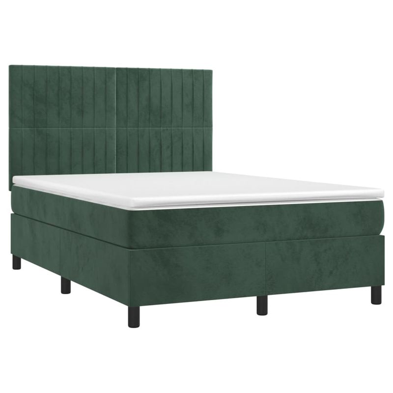 Casa si Gradina - Mobilier - Paturi si accesorii - Paturi - Pat cu arcuri, saltea si LED, verde inchis, 140x200 cm, catifea - Infinity.ro