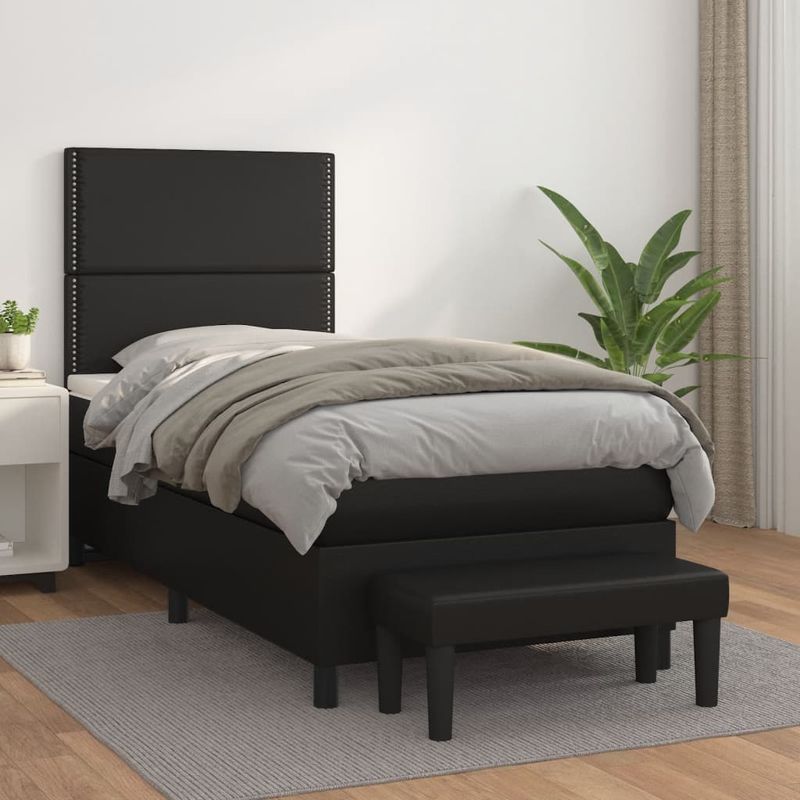 Casa si Gradina - Mobilier - Paturi si accesorii - Paturi - Pat box spring cu saltea, negru, 90x200 cm, piele ecologica - Infinity.ro