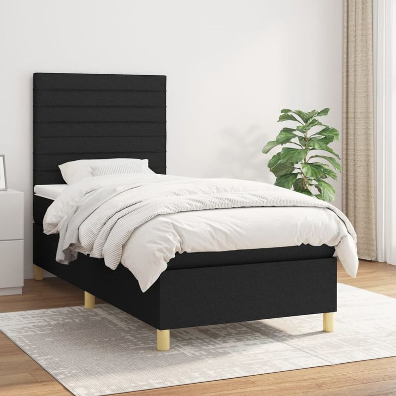 Casa si Gradina - Mobilier - Paturi si accesorii - Paturi - Pat box spring cu saltea, negru, 100x200 cm, textil - Infinity.ro