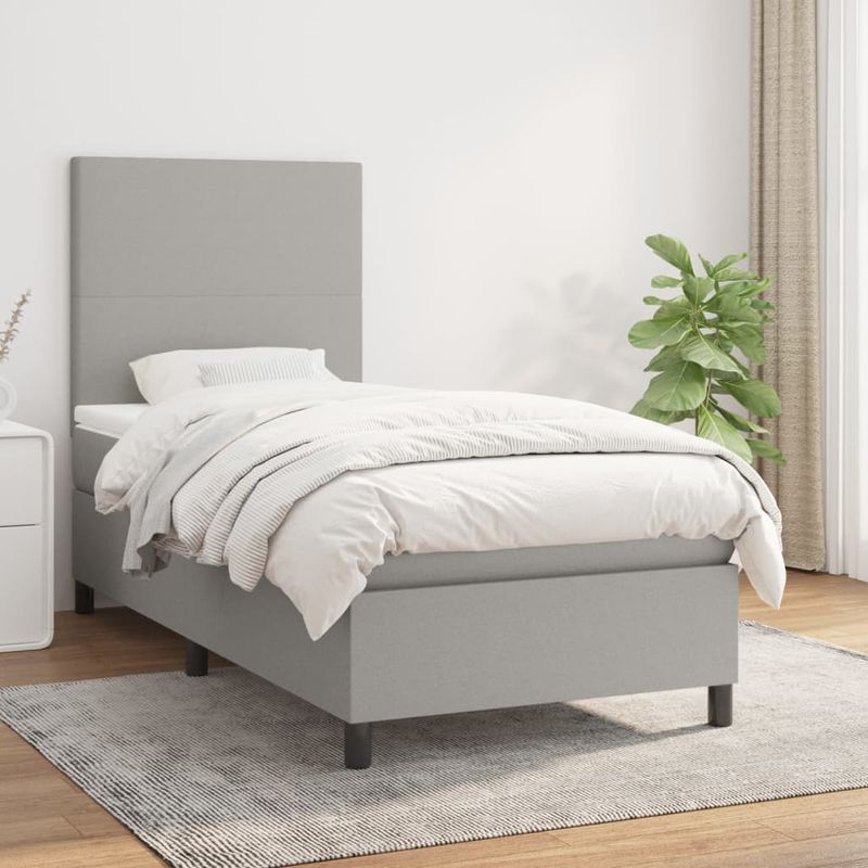 Casa si Gradina - Mobilier - Paturi si accesorii - Paturi - Pat box spring cu saltea, gri deschis, 80x200 cm, textil - Infinity.ro