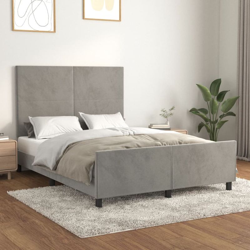 Casa si Gradina - Mobilier - Paturi si accesorii - Paturi - Cadru de pat cu tablie, gri deschis, 140x200 cm, catifea - Infinity.ro