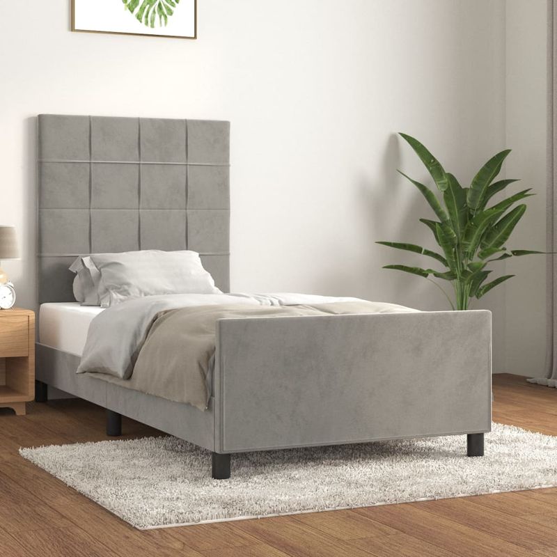 Casa si Gradina - Mobilier - Paturi si accesorii - Paturi - Cadru de pat cu tablie, gri deschis, 100x200 cm, catifea - Infinity.ro