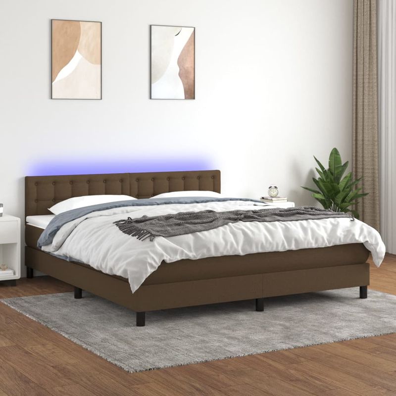 Casa si Gradina - Mobilier - Paturi si accesorii - Paturi - Pat cu arcuri, saltea si LED, maro inchis, 160x200 cm, textil - Infinity.ro