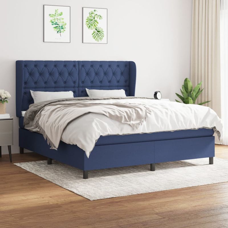 Casa si Gradina - Mobilier - Paturi si accesorii - Paturi - Pat continental cu saltea, albastru, 160x200cm, material textil - Infinity.ro